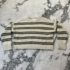 Spiritual Gangster Sweater Womens Size M Cream and Black Wool Striped Alpaca Bld